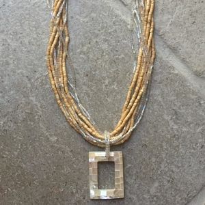 Wood Shell Crystal Beads Handmade Necklace 19"